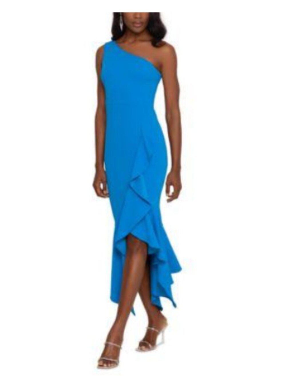Xscape Blue Asymmetric Ruffle High Low Formal Evening Black Tie Gown Size 8